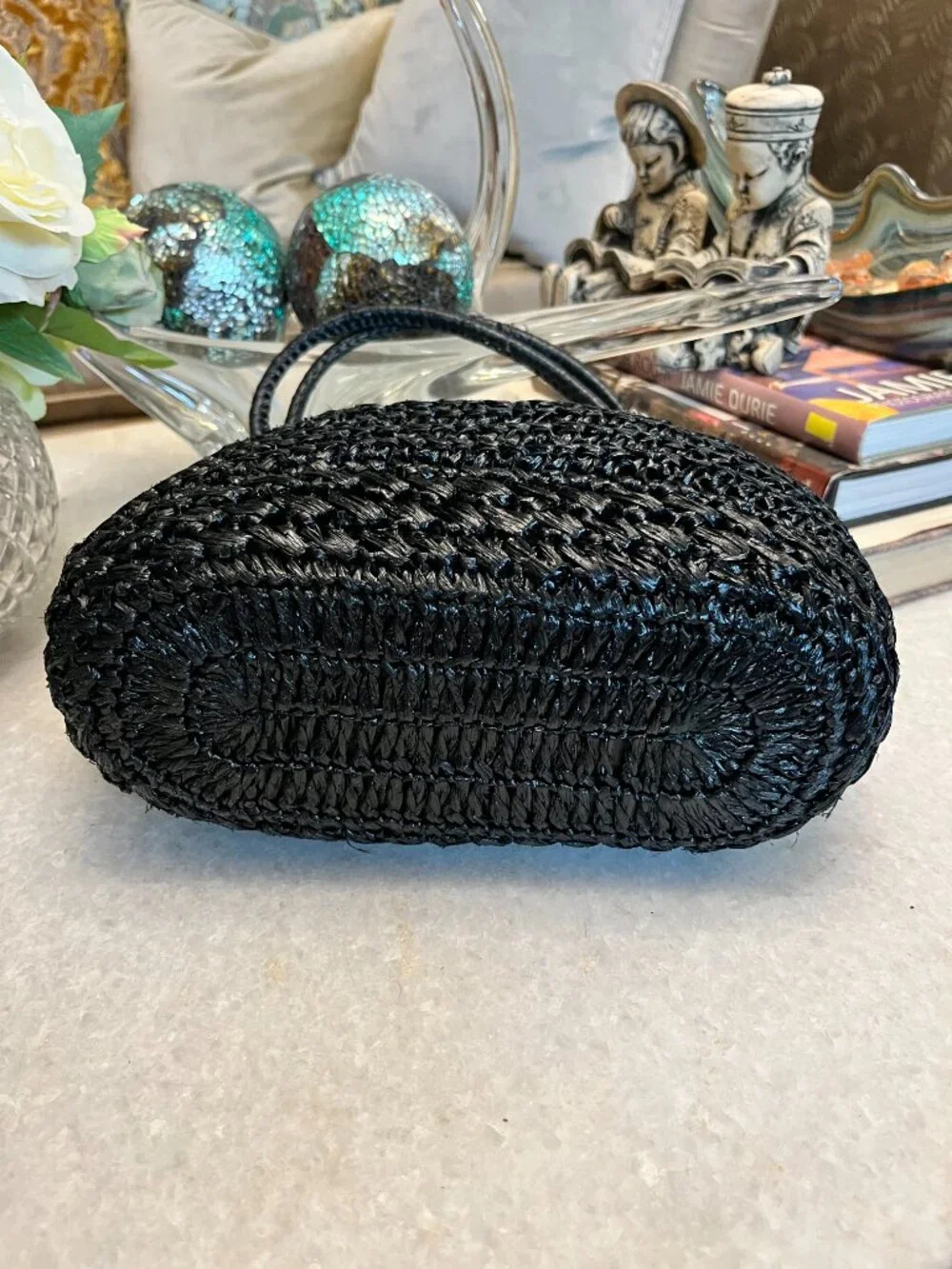 Vintage 1950s Black Raffia Straw Handbag - Picture 3 of 5